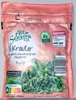 ALDI ALL SEASONS Tk- GEWÜRZE KRÄUTER  8 Kräuter, fein gehackt Aus der Tiefkühlung 0.95 Beutel 1kg 12.67€ 2024 0,95€ 1kg 12,67€