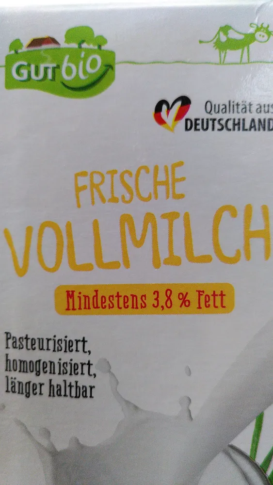 Frische Bio-Vollmilch, 3,8% Fett