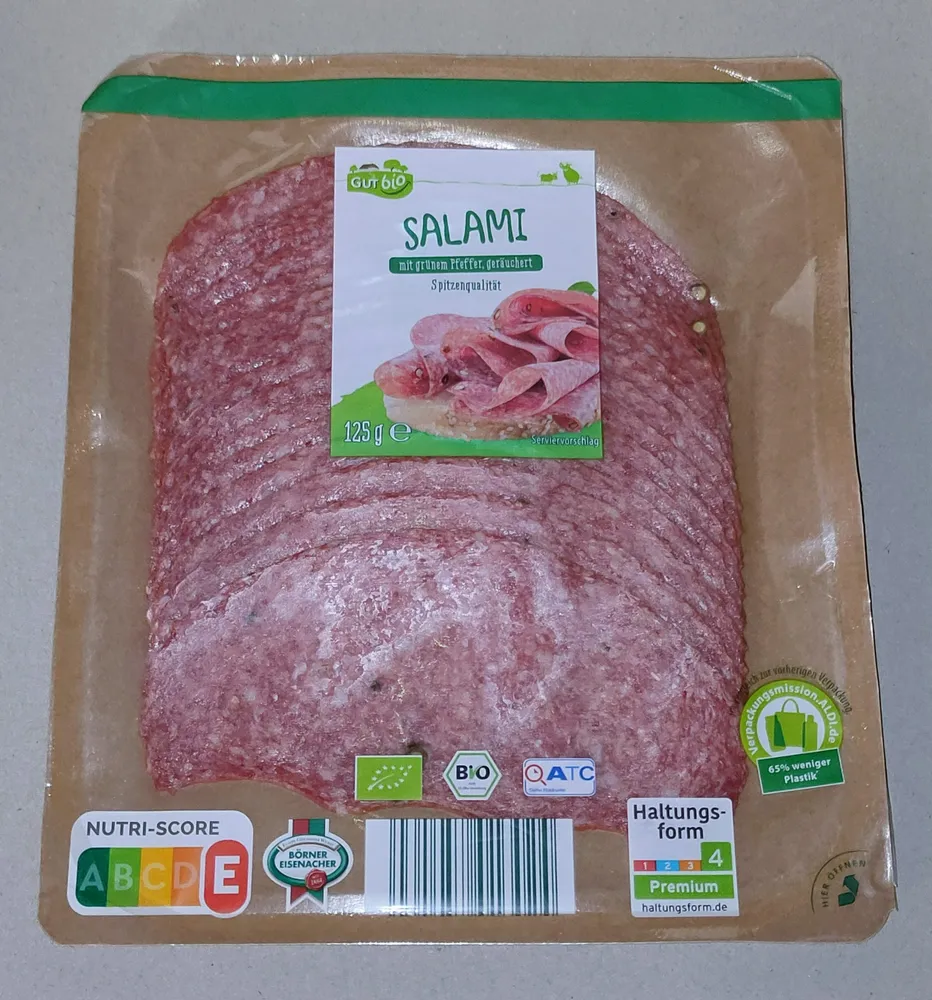 Bio-Salami - geräuchert mit grünem Pfeffer