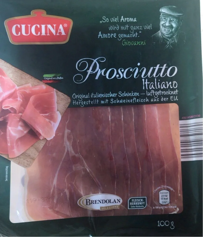 ALDI CUCINA Italienischer Prosciutto Crudo 100g 2.29€ Packung 1kg 19.90€