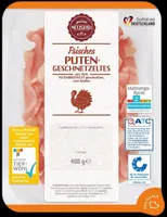 ALDI MEINE METZGEREI Pute Puten-Geschnetzeltes  Frisch; aus dem Brustfilet; zum Braten     Aus der Frischetruhe 4.49€400-g-Packung kg = 11.23€