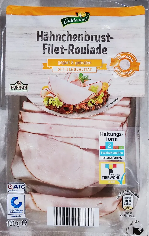 ALDI Güldenhof Huhn Hähnchenbrust-Filet-Roulade, gegart & gebraten 150g
