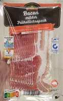 ALDI GUT DREI EICHEN SCHWEIN Bacon Mild; zum Braten; hauchdünn geschnitten     Aus der Kühlung Dauertiefpreis 1.39 1.35 100-g-Packung kg = 13.50GUT DREI EICHEN Bacon  Mild; zum Braten; hauchdünn geschnitten     Aus der Kühlung Dauertiefpreis 1.39 1.35 100-g-Packung kg = 13.50