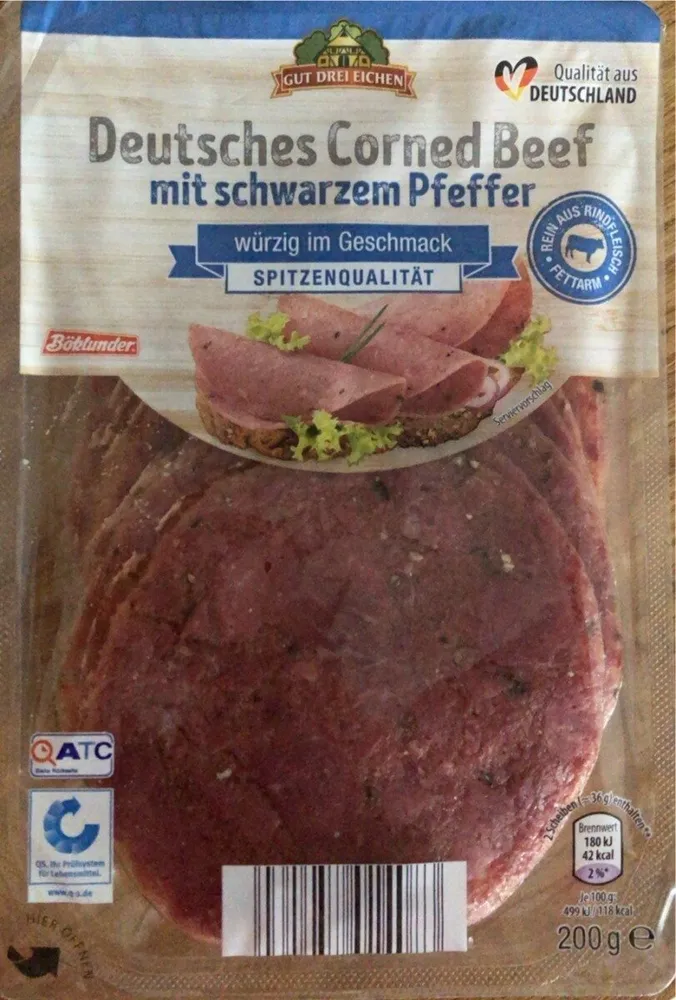 Deutsches Corned Beef mit schwarzem Pfeffer