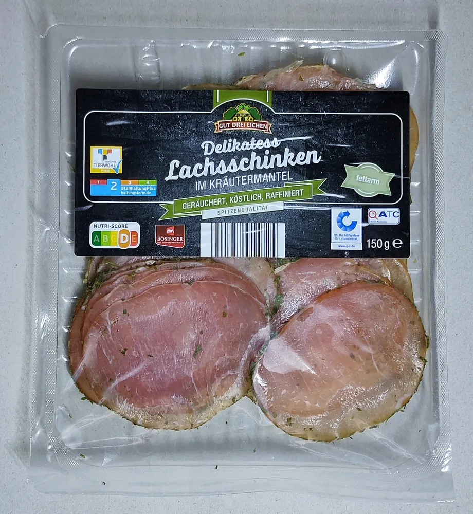Lachsschinken im Kräutermantel, geräuchert