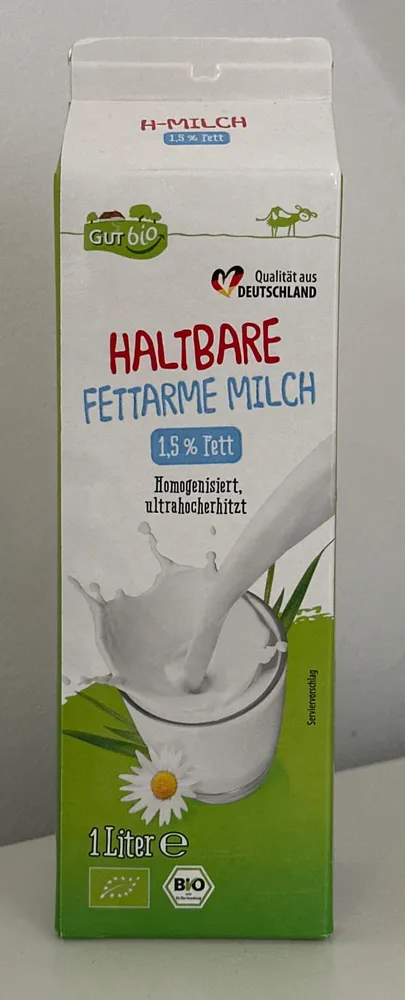 Haltbare fettarme Biomilch 1,5 % Fett