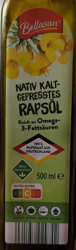 ALDI BRÖKELMANN BELLASAN Öl Rapsöl nativ kaltgepresst 500ml 1l Zum Kochen und Backen 1-L-Flasche 1Liter 1.39€