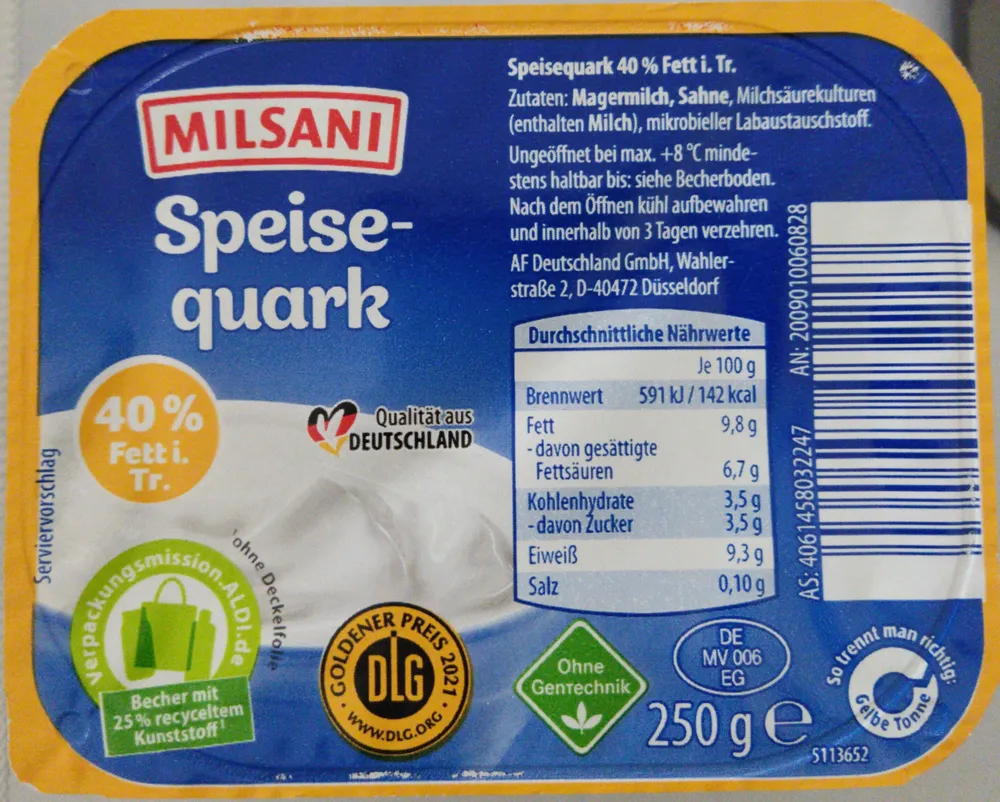 Speisequark 40 % Fett