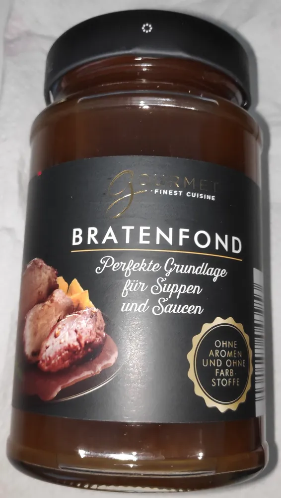 ALDI GOURMET FINEST CUISINE Tafelfertiger Fond  RIND Braten-Fond (mit Rind- & Kalbfleisch)  1.39€ 400-ml-Glas Liter 3.48€