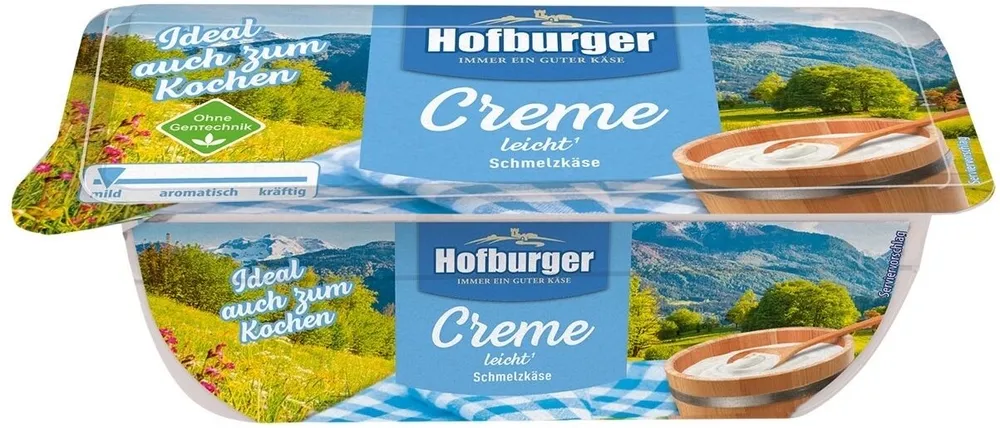 ALDI HOFBURGER Käse Sahne-Schmelzkäse Creme leicht 1.69 200-g-Schale kg = 8.45