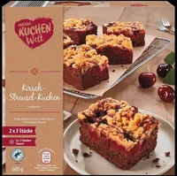 ALDI MEINE KUCHENWELT Feine Kuchenstücke  Kirsch-Streusel-Kuchen 2 x 3 Stück     Aus der Tiefkühlung 3.59 600-g-Packung kg = 5.98