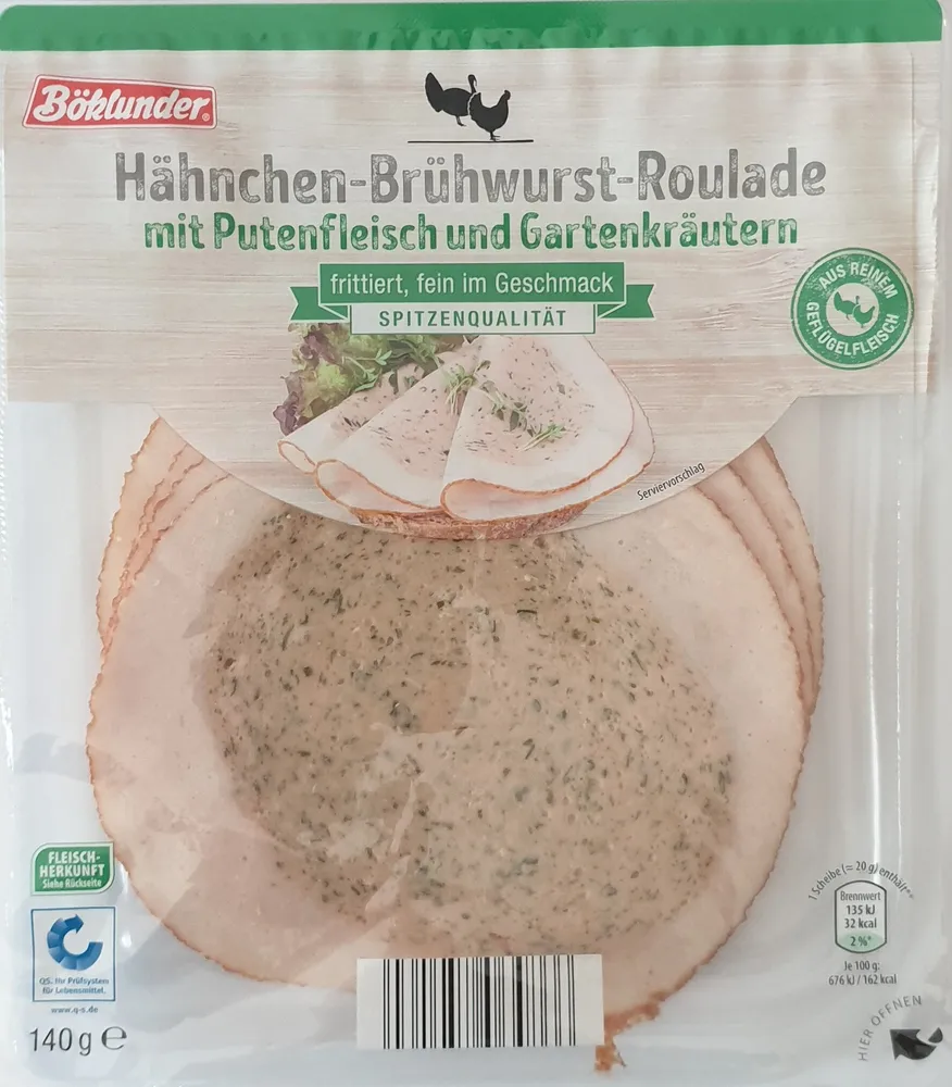 Hähnchen-Brühwurst-Roulade frittiert