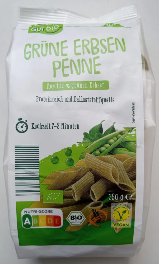 Bio-Penne aus grünen Erbsen