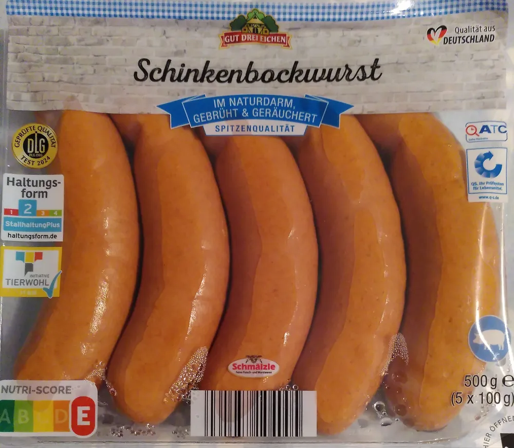 Schinkenbockwurst im Naturdarm, geräuchert