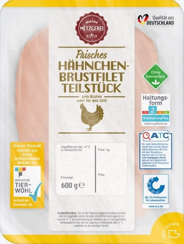 ALDI MEINE METZGEREI Huhn Frisches HÄHNCHEN-BRUSTFILET TEILSTÜCK zum Braten oder für den Grill 1kg 7.99€