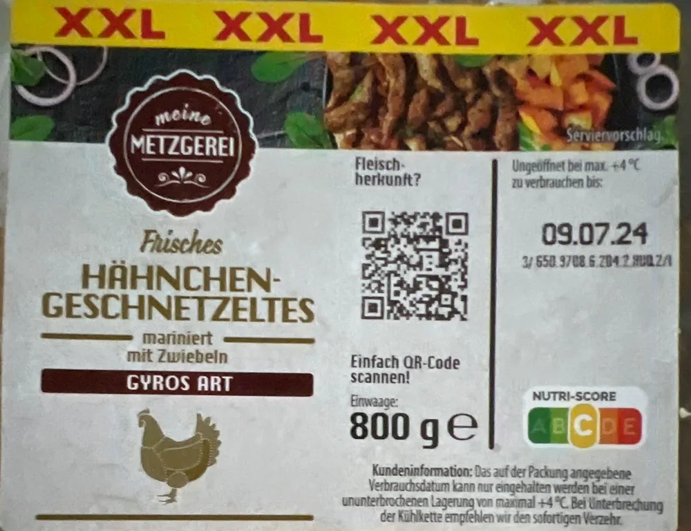 Frisches Hähnchengeschnetzeltes Gyros Art