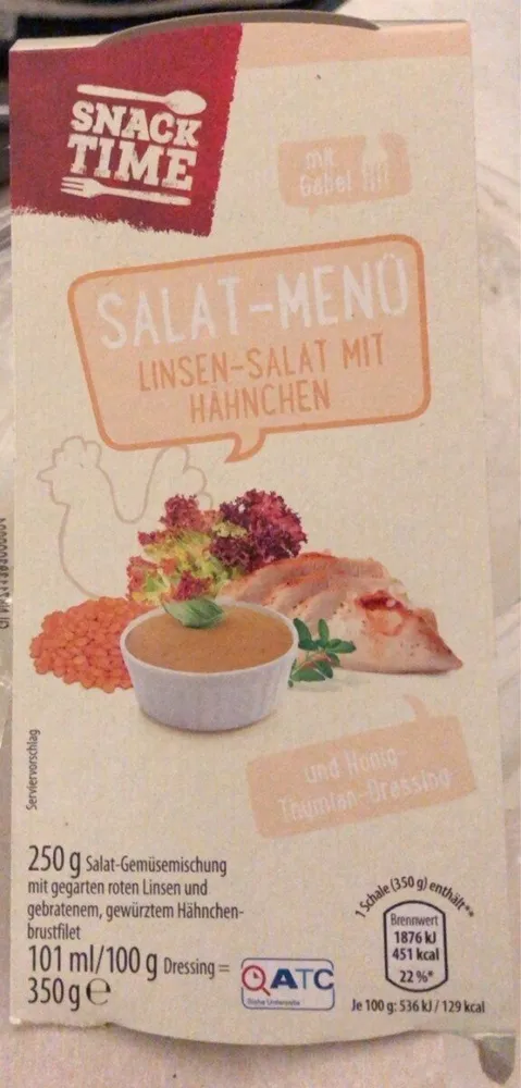 Salat-Menü Linsen-Salat mit Hähnchen