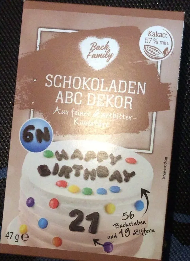 Schokoladendekoration Buchstaben Zartbitter