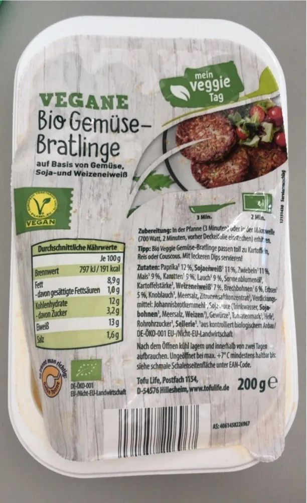 Vegane Bio Gemüse-Bratlinge