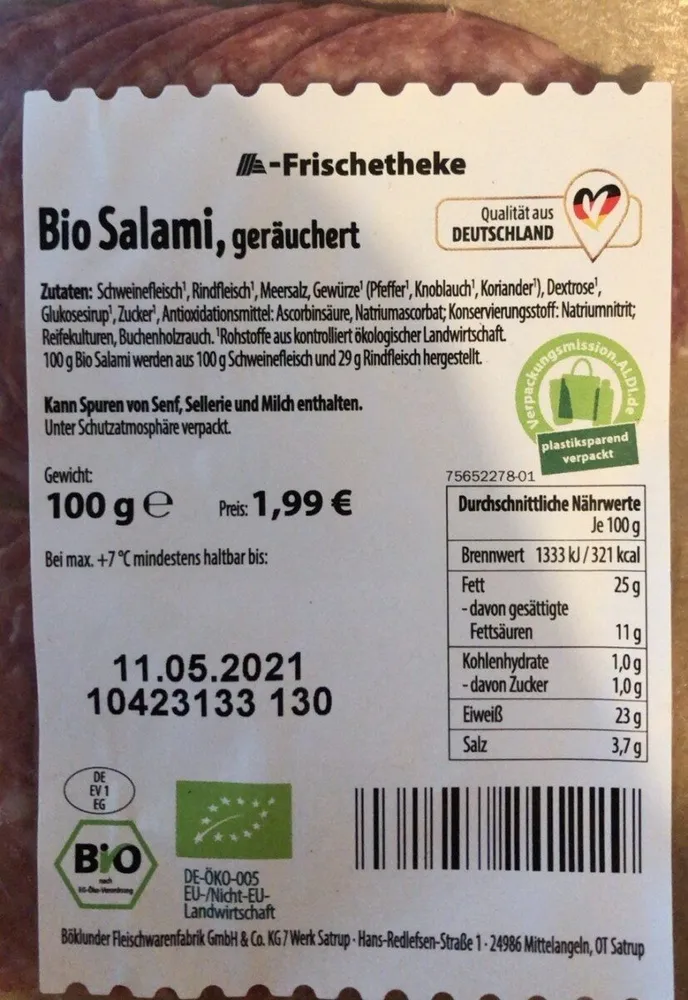 Bio Salami, geräuchert