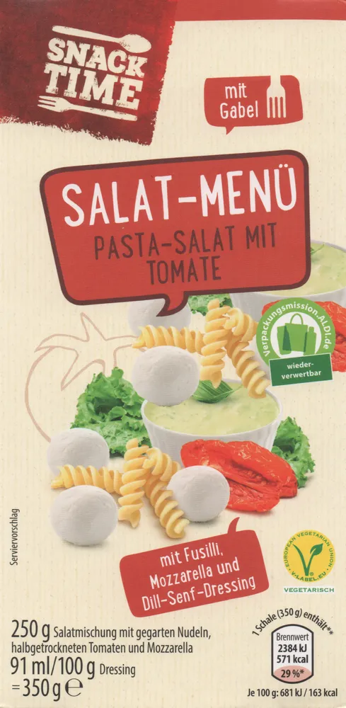 Salat-Menü: Pasta-Salat mit Tomate