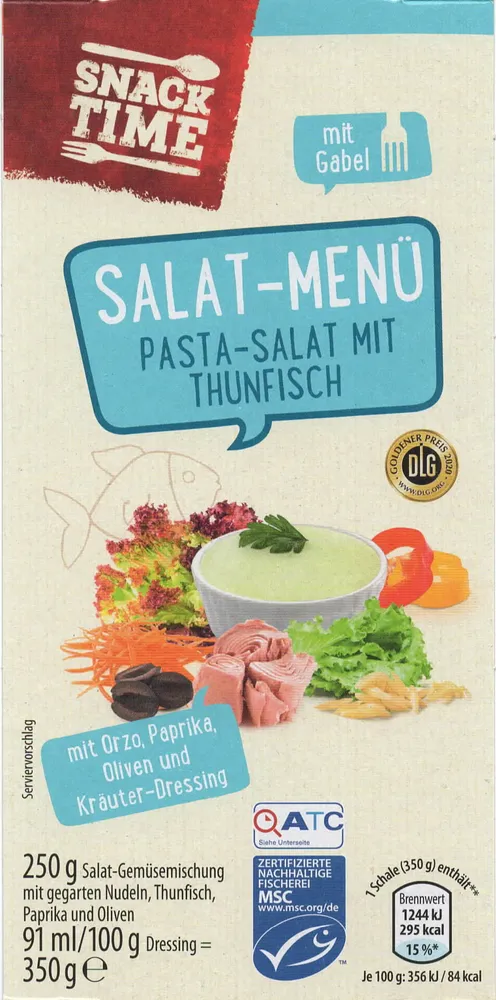 Salat-Menü Pasta-Salat mit Thunfisch