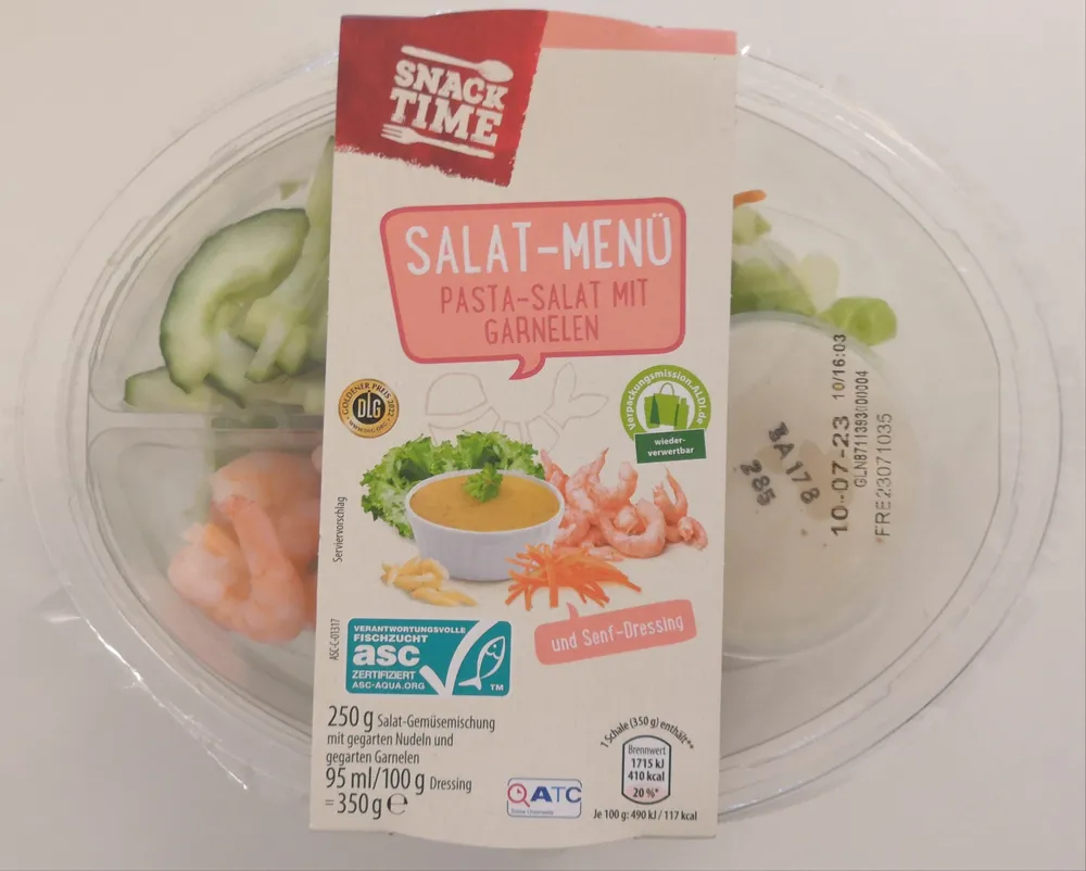 Salat-Menü: Pasta-Salat mit Garnelen