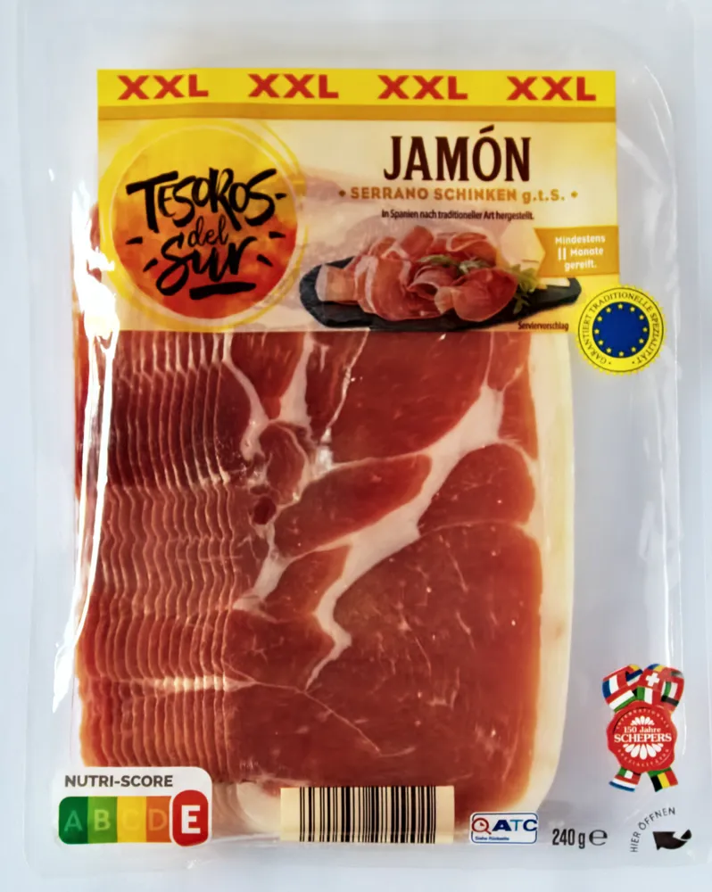 ALDI Tesoros del Sur Jamón Serrano Schinken g.t.S. 240g 3.49€ 1kg 14.54€