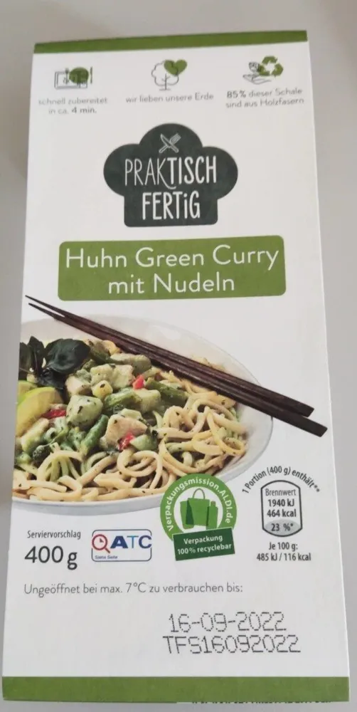 Huhn Green Curry mit Nudeln