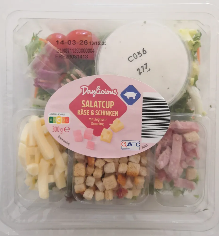 Salatcup - Käse & Schinken mit Joghurt-Dressing