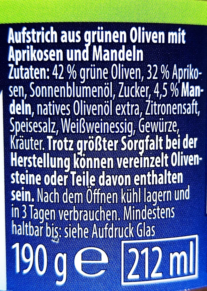 Griechischer Pitabrot-Dip - Grüne Oliven, Aprikosen & Mandeln