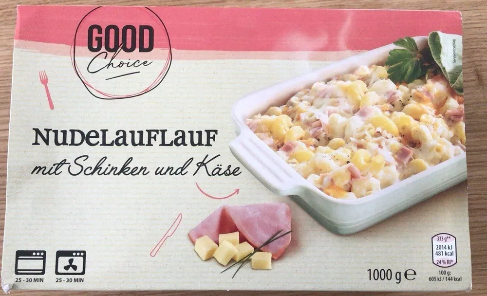 Nudelauflauf mit Schinken und Käse