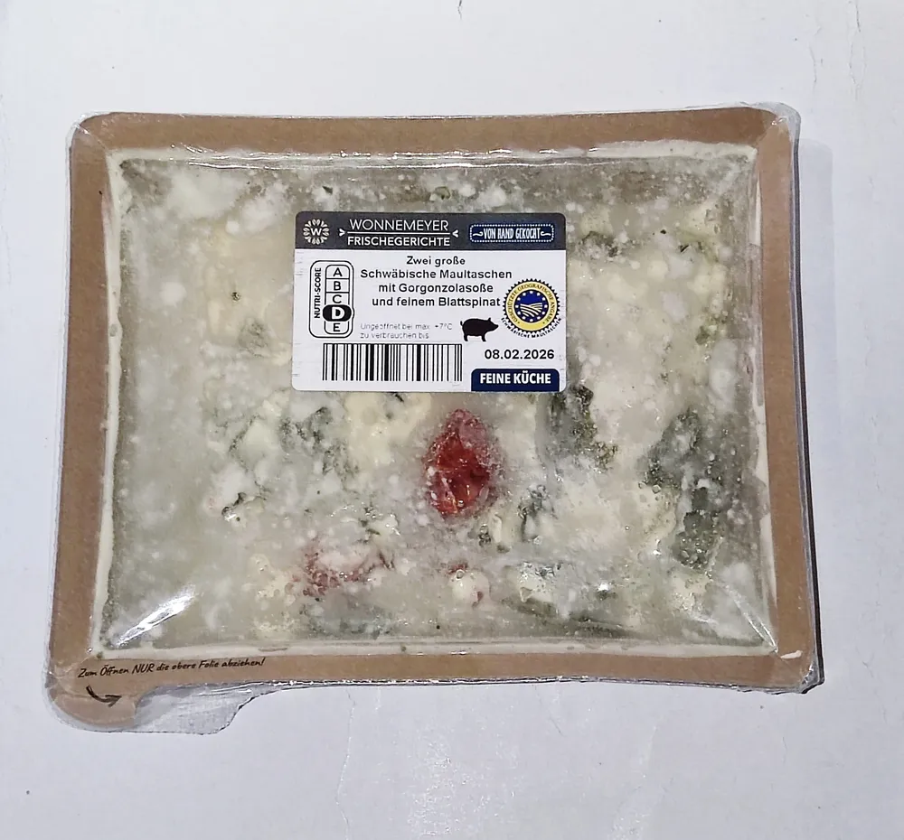 Maultaschen mit Gorgonzolasoße & Blattspinat