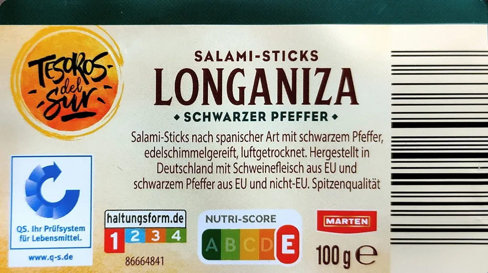 Salami-Sticks - Longaniza schwarzer Pfeffer
