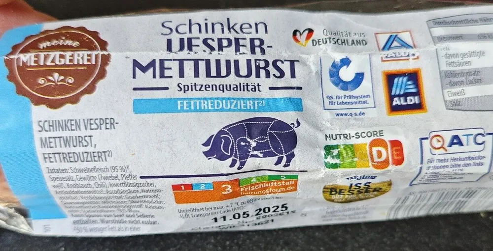 Schinken Vesper Mettwurst - Fettreduziert