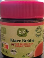 ALDI BIO RIND Klare Brühe mit Rindfleisch Bio-Brühe  Ergiebigkeit ca.7 Liter kontrolliert ökologische Erzeugung 126g Glas 1.39€ 1l 0.20€ 1kg 11.03€