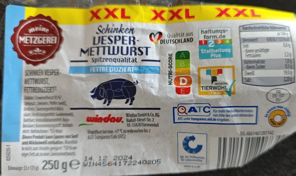 Schinkenmettwurst Fettreduziert XXL
