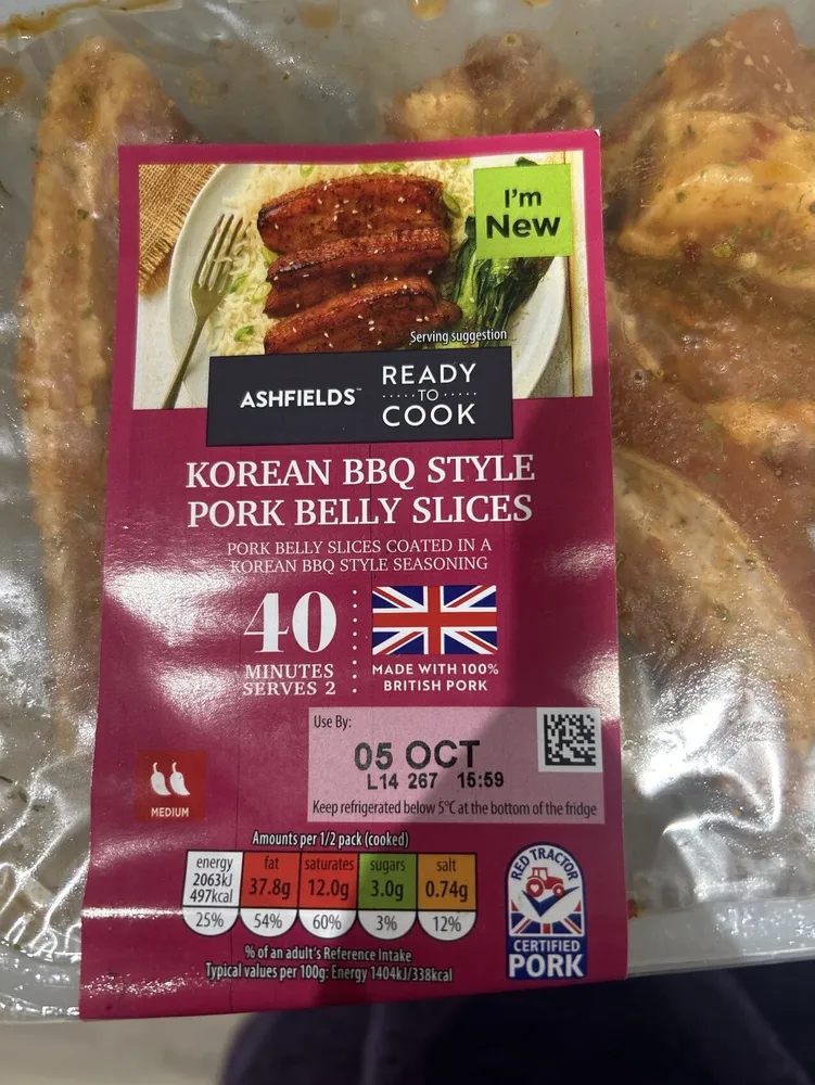 Korean BBQ Style Pork Belly Slices