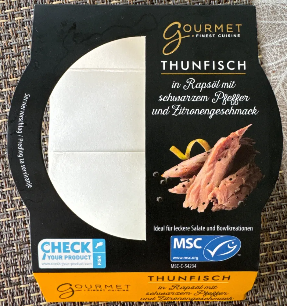 THUNFISCH in Rapsöl mit schwarzem Pfeffer und Zitronengeschmack