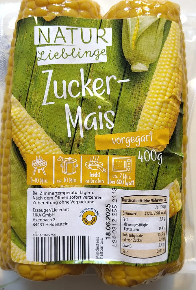 Zuckermaiskolben, gegart, vakuumiert
