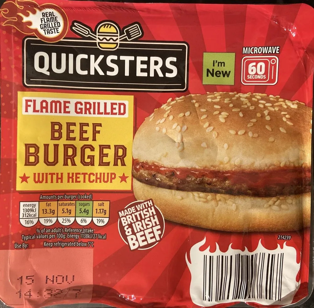 Quicksters Flame Grilled Beef Burger With Ketchup
