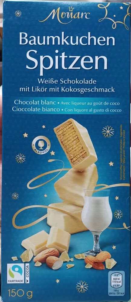 Baumkuchenspitzen weiße Schokolade mit Likör mit Kokosgeschmack