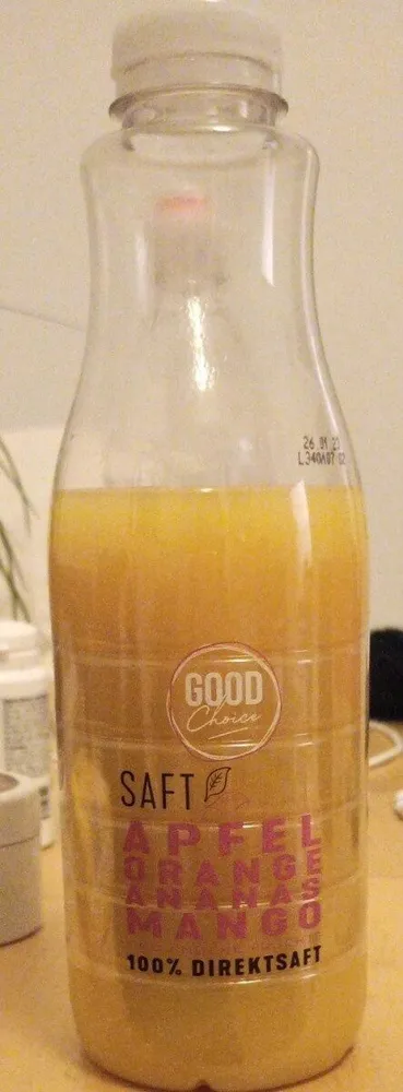 Saft apfel, orange, ananas, mango und andere früchte