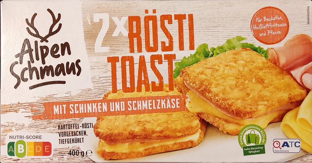 ALDI ALPENSCHMAUS Rösti Toast Alpen 400g Schinken-Schmelzkäse 3.59€ je 1kg 8.98€