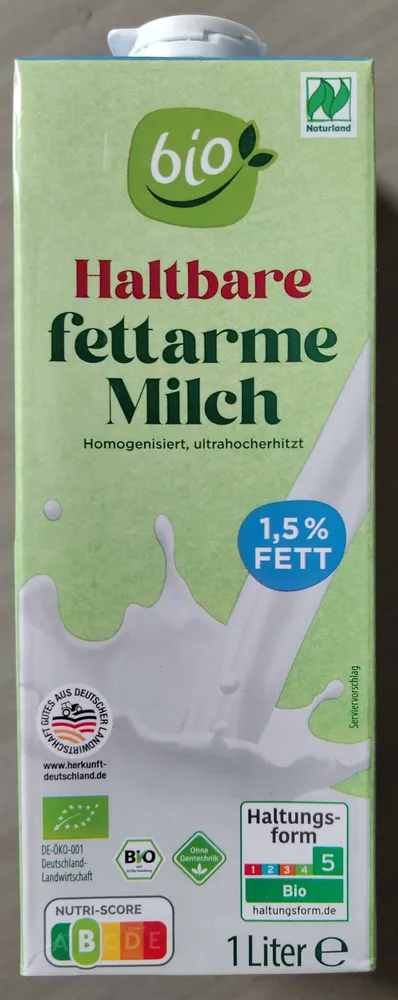 Haltbare fettarme Bio-Milch 1,5 % Fett