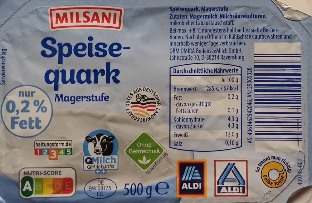 Speisequark Magerstufe 0,3 % Fett