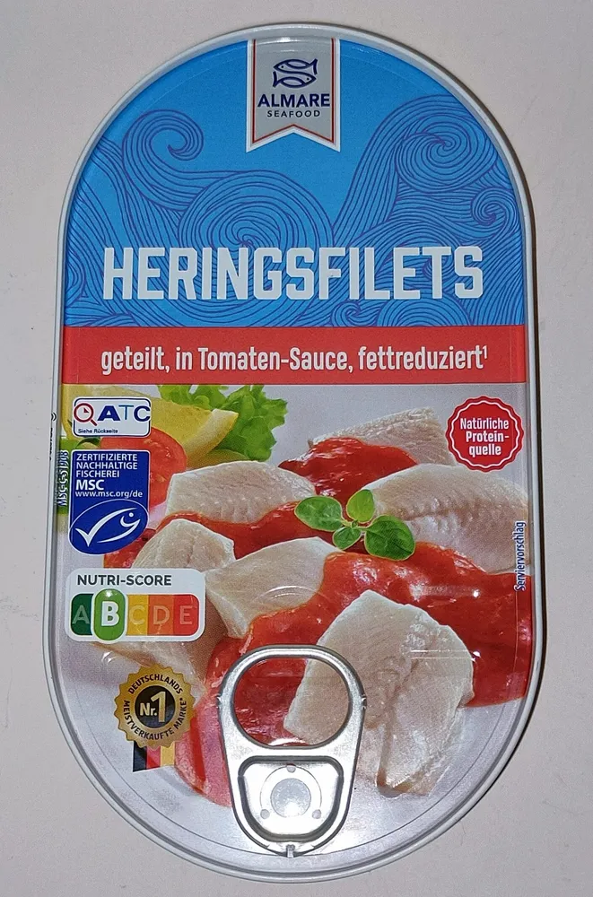 Heringsfilets geteilt in Tomatensauce - fettreduziert