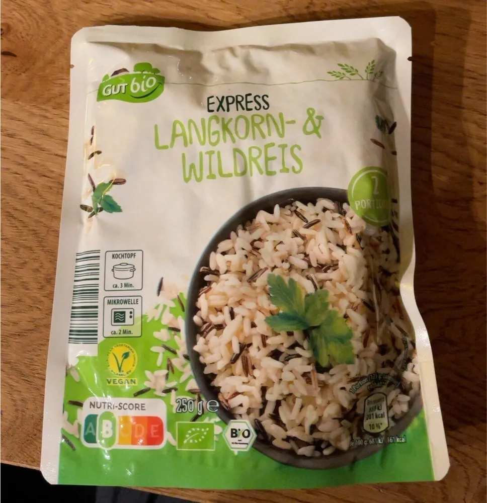 ALDI GUT BIO REIS Express Langkorn & Wildreis 250g 1.49€ 1kg 5.96€