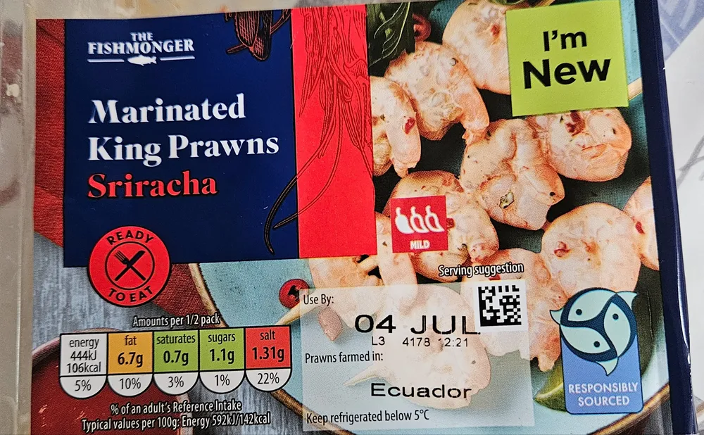Marinated king prawns sriracha