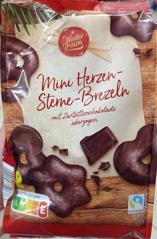 Mini Herzen-Sterne-Brezeln mit Zartbitterschokolade überzogem